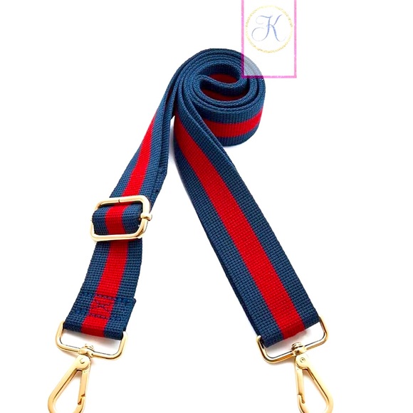 🎀 Navy Blue & Red Crossbody Strap 🎀 Unbranded Purse Strap with Gold Hardware - Picture 3 of 4